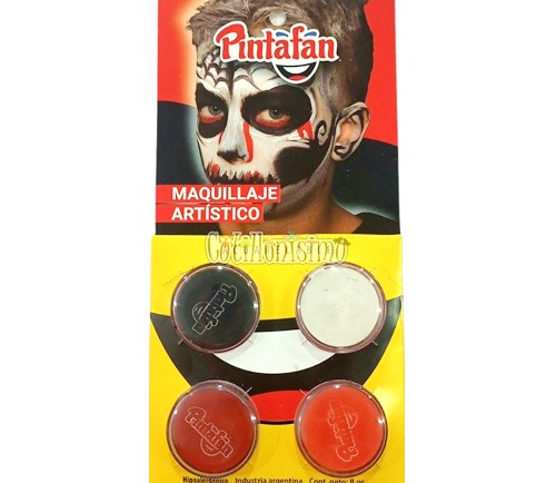 MAQUILLAJE ARTISTICO HALLOWEEN 2 ROJO NARANJA BLANCO NEGRO (8 GR SET X 4) (PACK X 3 BLISTERS)